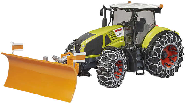 bruder Claas Axion 950 mit Schneeketten und Räumschild